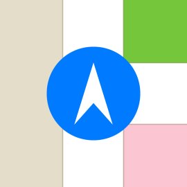 Apple Maps watchOS logo vector PNG | Minimalist navigation arrow icon on grid | Bold blue circular compass symbol | Clean cartographic interface design for Apple Watch