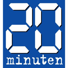 20 Minuten logo vector | 20 Minuten digital clock style emblem | 20 Minuten Swiss news brand mark | 20 Minuten blue and white newspaper icon