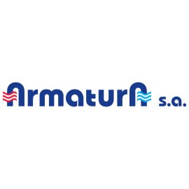 Armatura S.A. official logo vector|Modern blue wordmark with fluid wave accents|Corporate identity for Armatura plumbing and fittings brand|Clean minimalist Armatura emblem for print and digital use