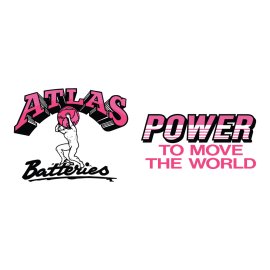 Atlas Batteries Logo Vector PNG | Symbol of Enduring Power and Strength | Classic Atlas Figure Carrying the World | Bold Wordmark with Dynamic Slogan