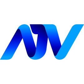 ATV Perú logo in dynamic ribbon style | Modern blue gradient emblem for Peruvian television network | Stylized monogram representing the ATV initials | Contemporary visual identity for ATV Peru channel