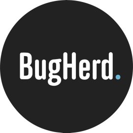 BugHerd logo vector PNG | Minimalist circular BugHerd logomark | Clean white logotype on dark background | Modern software branding with accent dot