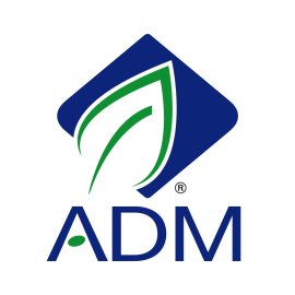 ADM leaf emblem in blue diamond frame | Modern agribusiness corporate mark | Sustainable growth and nature-inspired identity | Clean geometric logo with green organic symbol