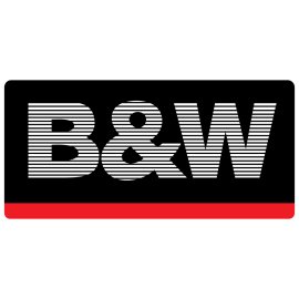 B&W logo|B&W wordmark|B&W striped lettering emblem|B&W corporate badge